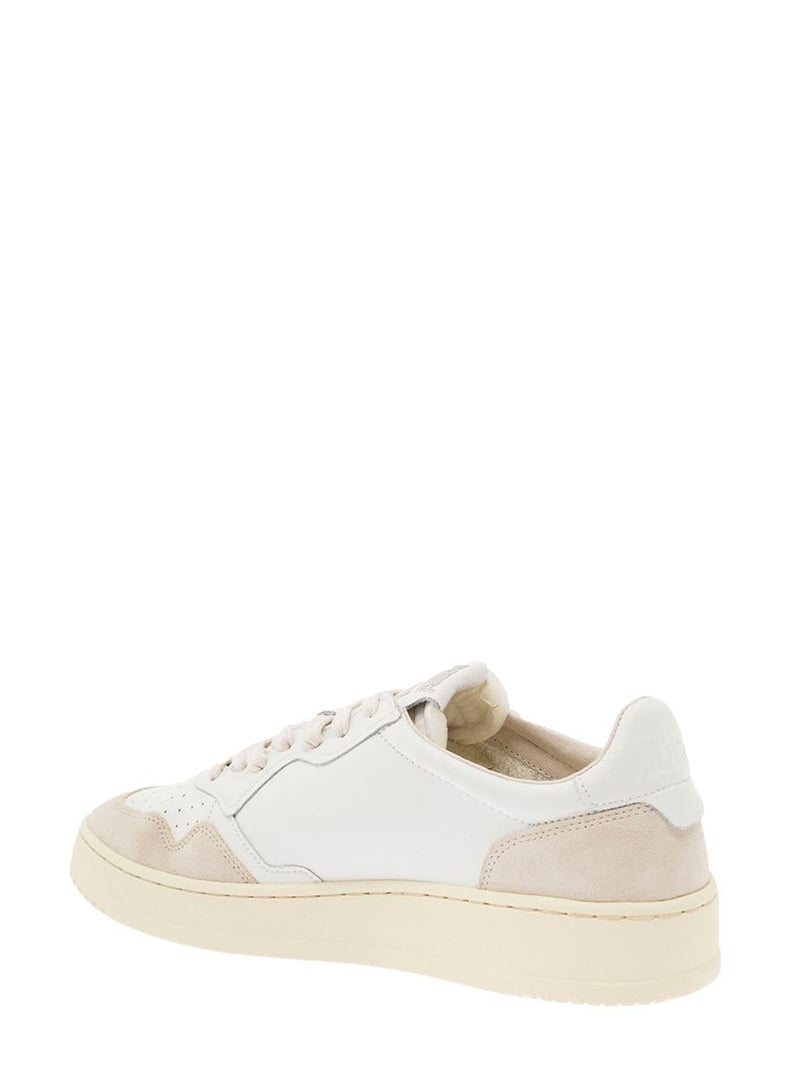 'Medalist' White Low Top Sneakers With Beige Suede Details In Leather Man