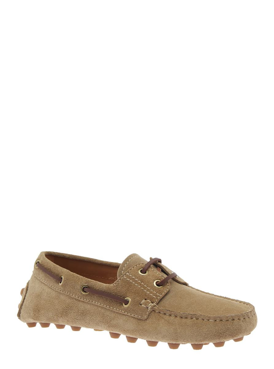 'Gommino' Beige Loafers With Woven Tie In Suede Woman