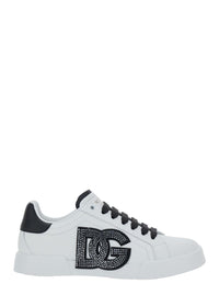 Black And White Low Top Sneakers With Logo Patch On The Side And Logo Lettering On The Tongue In Leather Woman