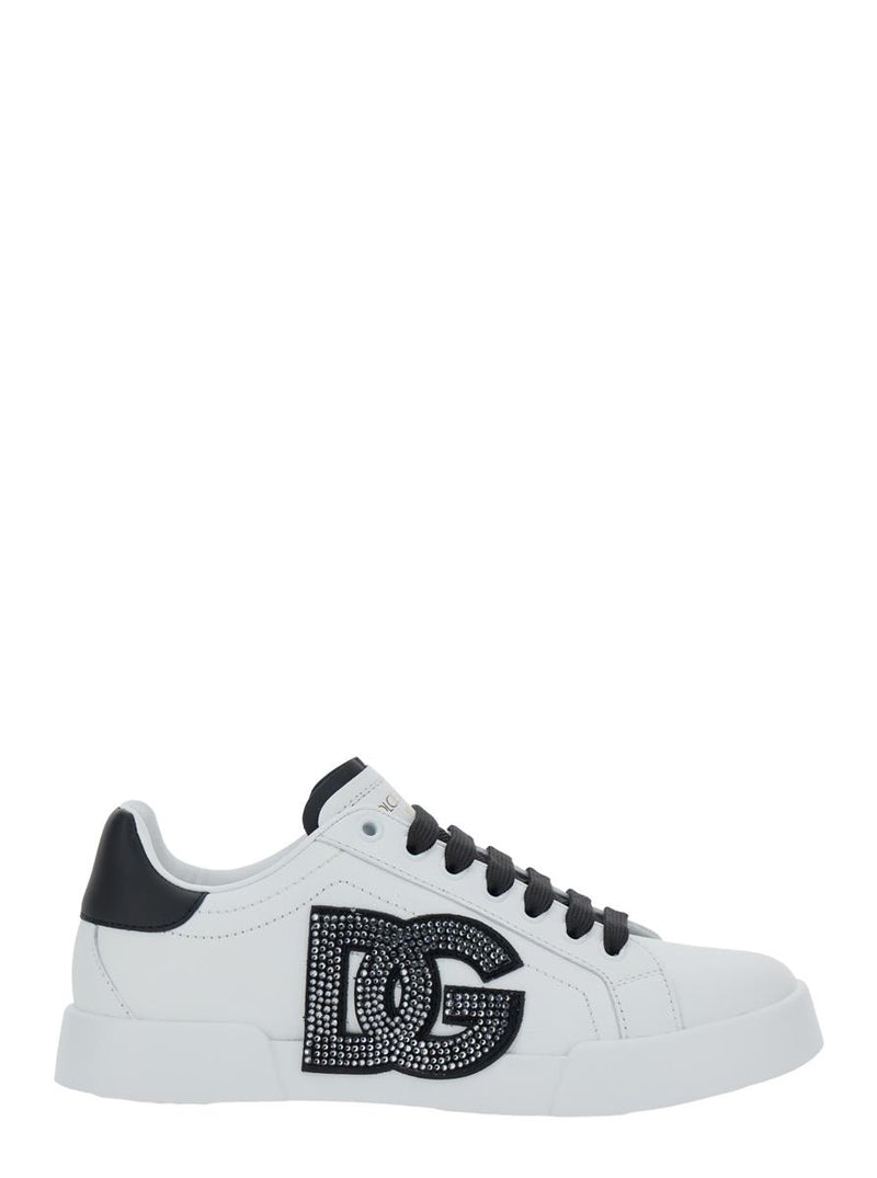Black And White Low Top Sneakers With Logo Patch On The Side And Logo Lettering On The Tongue In Leather Woman