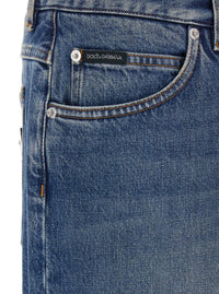 Blue Jeans With Belt Loops And Logo Patch On The Rear In Denim Man