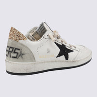 Golden Goose White And Gold Leather Ball Star Low Top