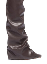 'Robin Okt' Brown Boots With High Stiletto Heel And Ruched Detail In Leather Woman