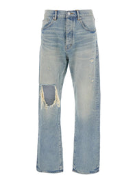 Light Blue Jeans With Logo Patch On The Rear And Maxi Ripping On The Front In Denim Man