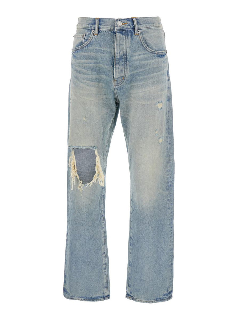 Light Blue Jeans With Logo Patch On The Rear And Maxi Ripping On The Front In Denim Man