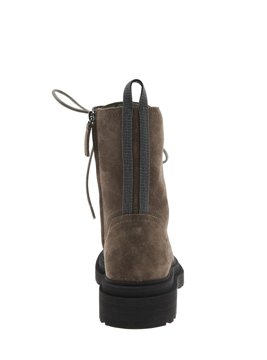 Brown Ankle Boots With Monil Detail On The Rear And Side Zip Closure In Leather Woman