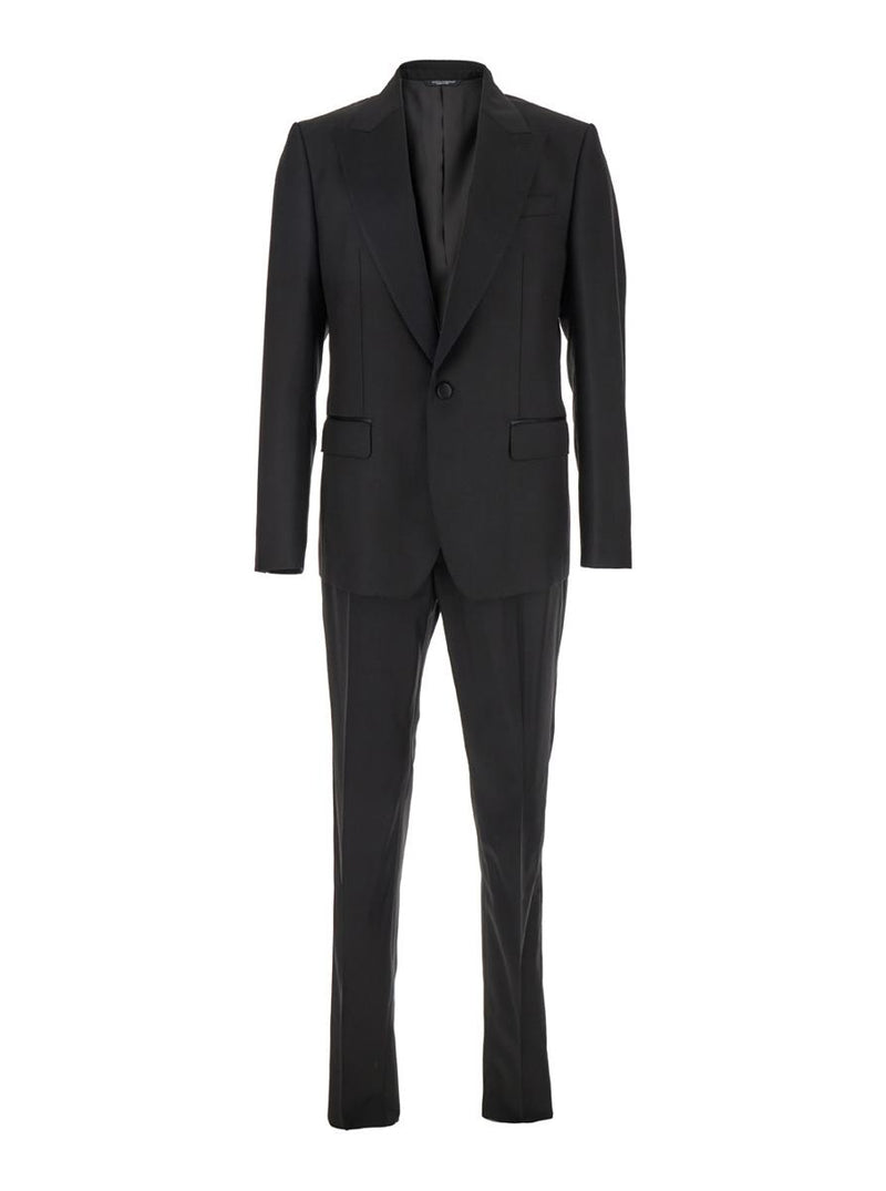 Black Single-Breasted Suit With Peak Revers In Wool Blend Man