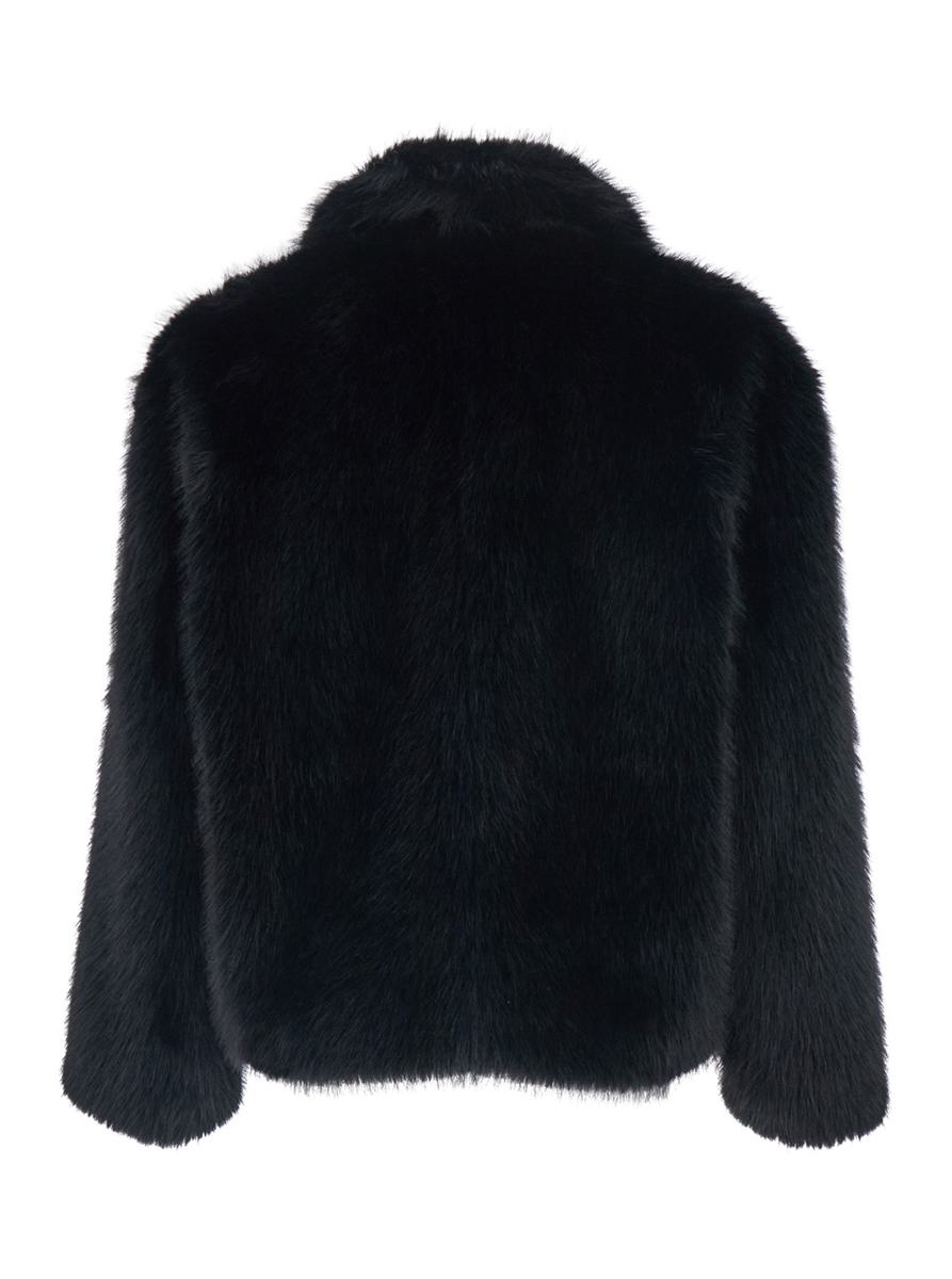 Black Jacket With Classic Collar In Faux Fur Man