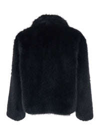 Black Jacket With Classic Collar In Faux Fur Man