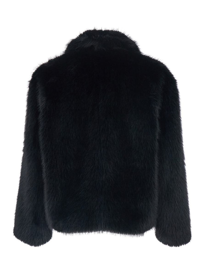 Black Jacket With Classic Collar In Faux Fur Man