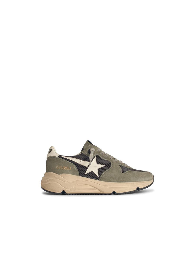 Golden Goose Running Sole' In Green Suede With White Leather Star And Heel