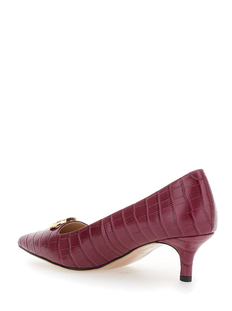 Bordeaux Pumps With Low Stiletto Heel And Embissed Crocodile Effect In Leather Woman