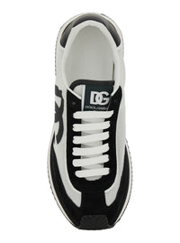 'Aria' White And Black Running Sneakers With Logo Detail In Suede And Tech Fabric Man