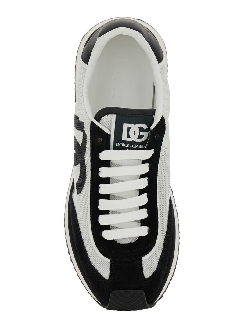 'Aria' White And Black Running Sneakers With Logo Detail In Suede And Tech Fabric Man