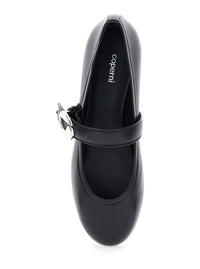 Black Ballerinas With Metallic Logo And Strap In Smooth Leather Woman