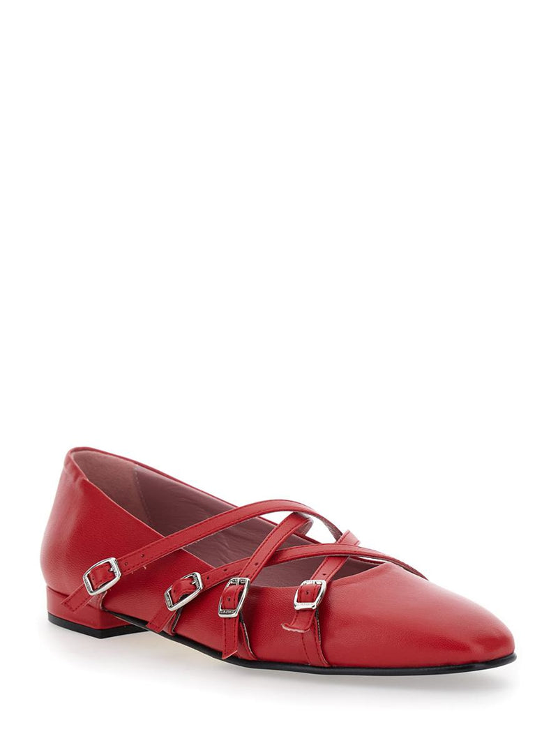 'Eloise' Red Ballet Shoes With Criss-Crossed Adjustable Straps In Leather Woman