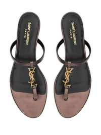 Saint Laurent Cassandre Leather Thong Sandals
