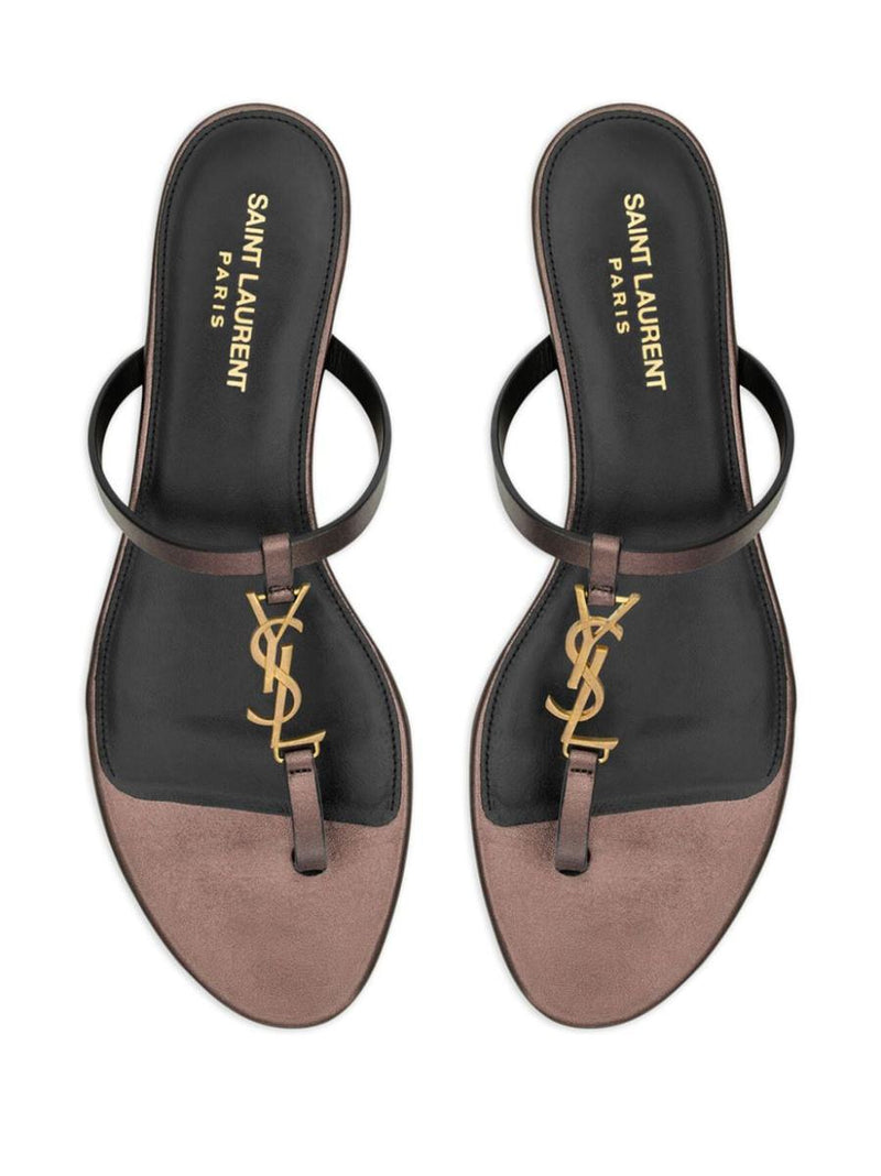 Saint Laurent Cassandre Leather Thong Sandals