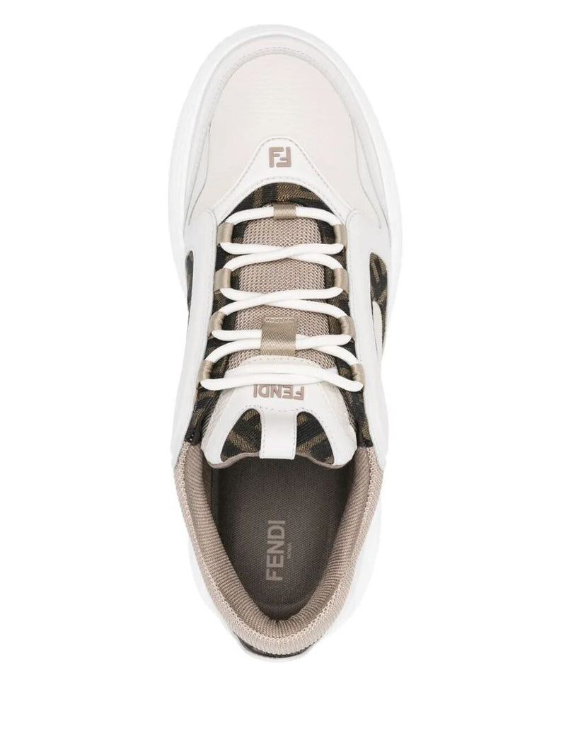 Fendi Force Leather Sneakers With Ff Jacquard And Mesh Details Shoes