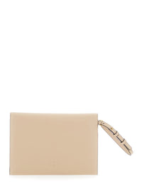 Beige Clutch Bag With Metal Plate And Love Birds Logo In Leather Woman