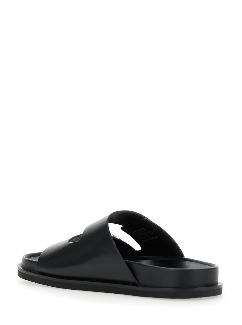 'Turnlock' Black Sandals With Double Strap And Logo Plaque In Leather Woman
