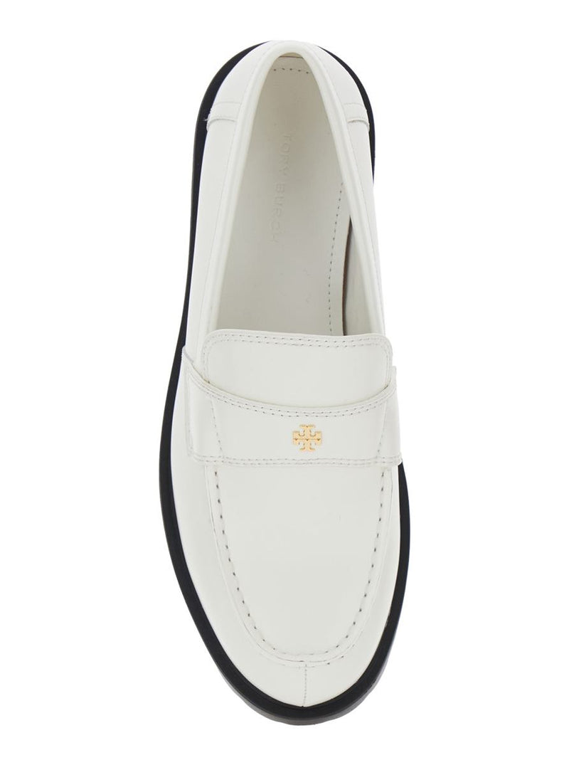White Loafer With Logo Plate In Nappa Leather Woman