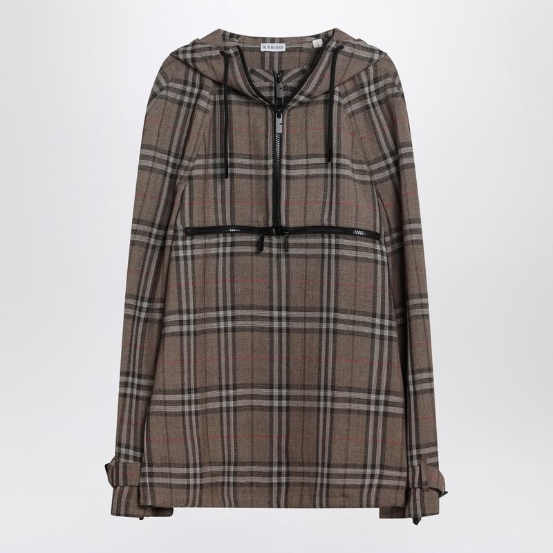 Burberry Half-Zip Jacket With Check Pattern In Blend