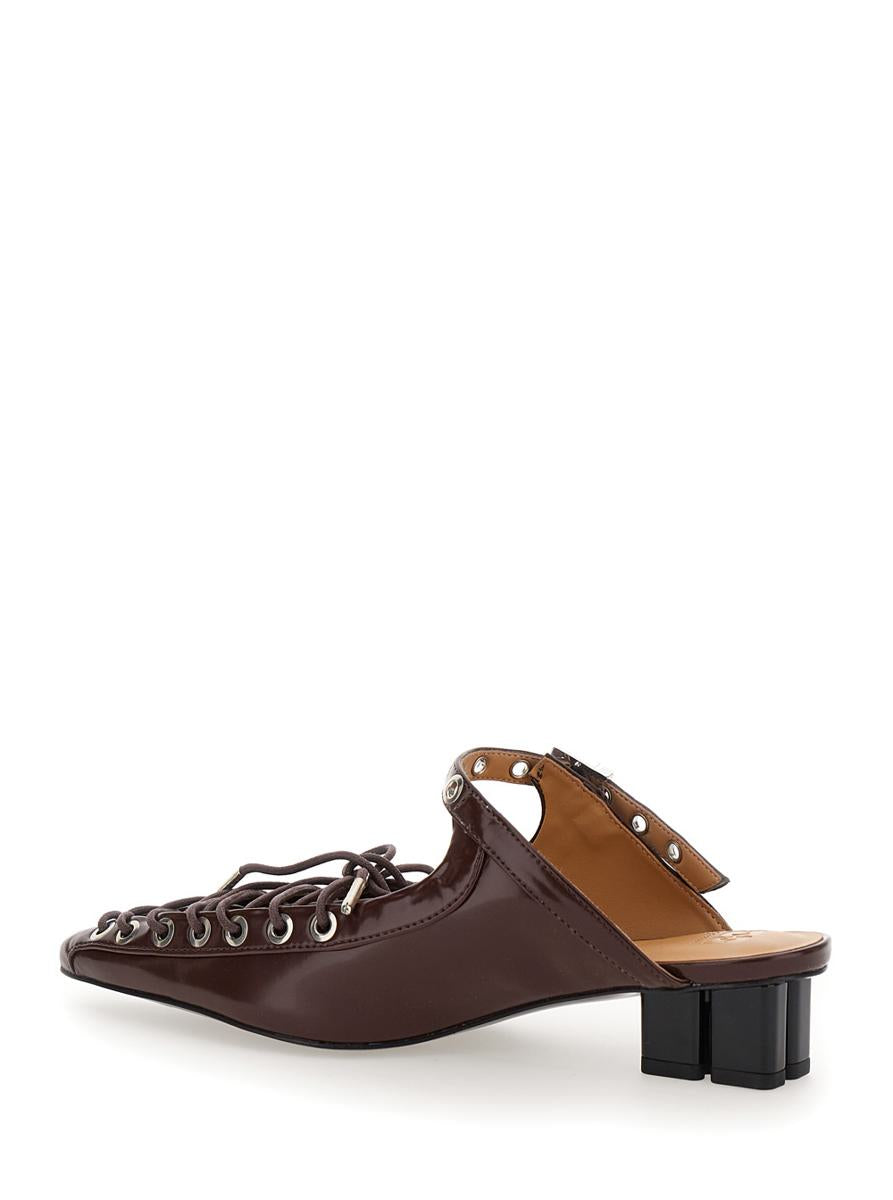 Brown Sandals With Pointed Toe Design And All-Over Laces In Eco Leather Woman
