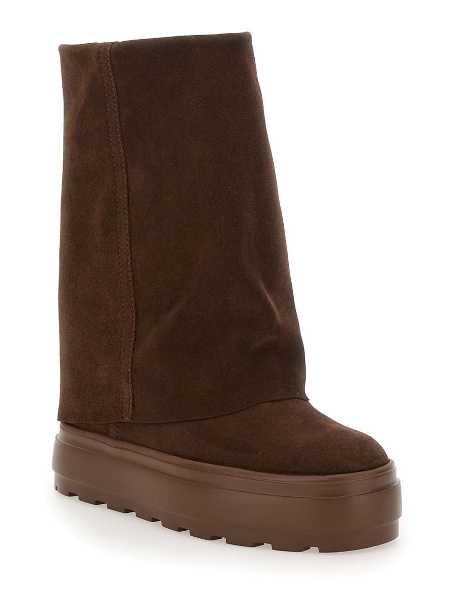 “Renna” Brown Boots With Layered Design In Suede Woman