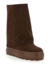 “Renna” Brown Boots With Layered Design In Suede Woman