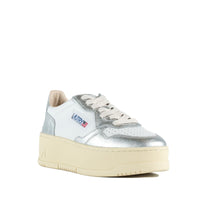 Autry Silver Metallic And White Leather Medalist Platform Sneakers