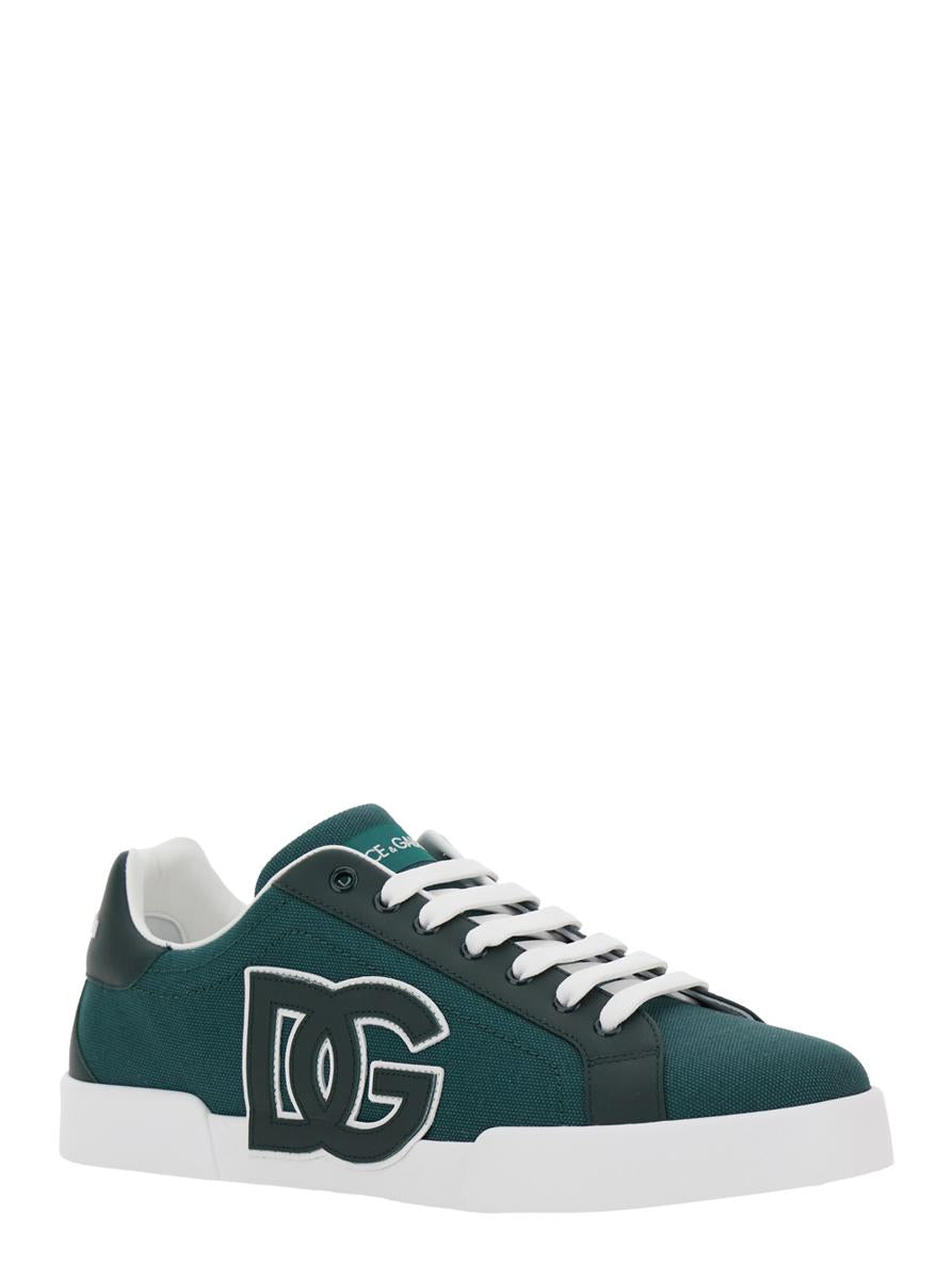 'Portofino' Green Low Top Sneakers With Logo Patch On Tongue And Side In Cotton Blend Man