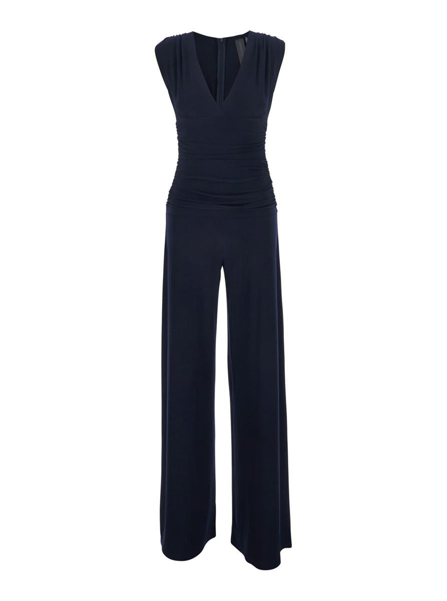 Sleeveless V Neck Shirred Waist Jumpsuit