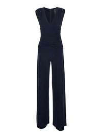 Sleeveless V Neck Shirred Waist Jumpsuit