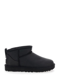 'Classic Ultra Mini' Black Ankle Boots With Shearling Lining In Leather Woman