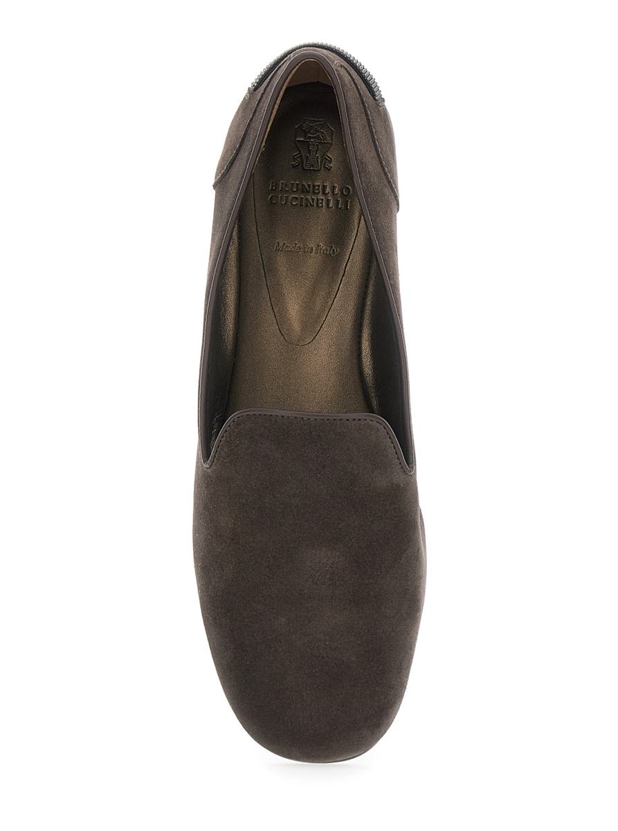Brown Loafers With Monil Detail On The Rear In Suede Woman