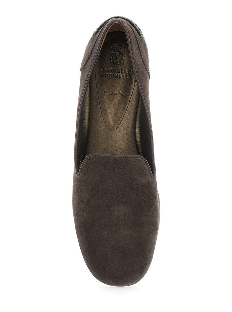 Brown Loafers With Monil Detail On The Rear In Suede Woman