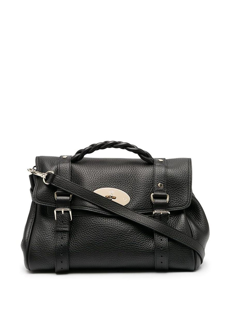 'Alexa' Black Handbag With Adjustable And Removable Shoulder Strap And Magnetic Closure In Granied Leather Woman