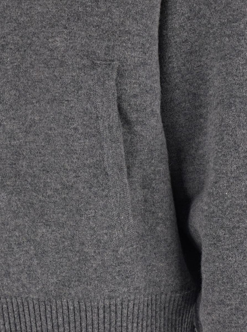 Grey Sweatshirt With Hood And Front Zip Closure In Wool And Cashmere Man