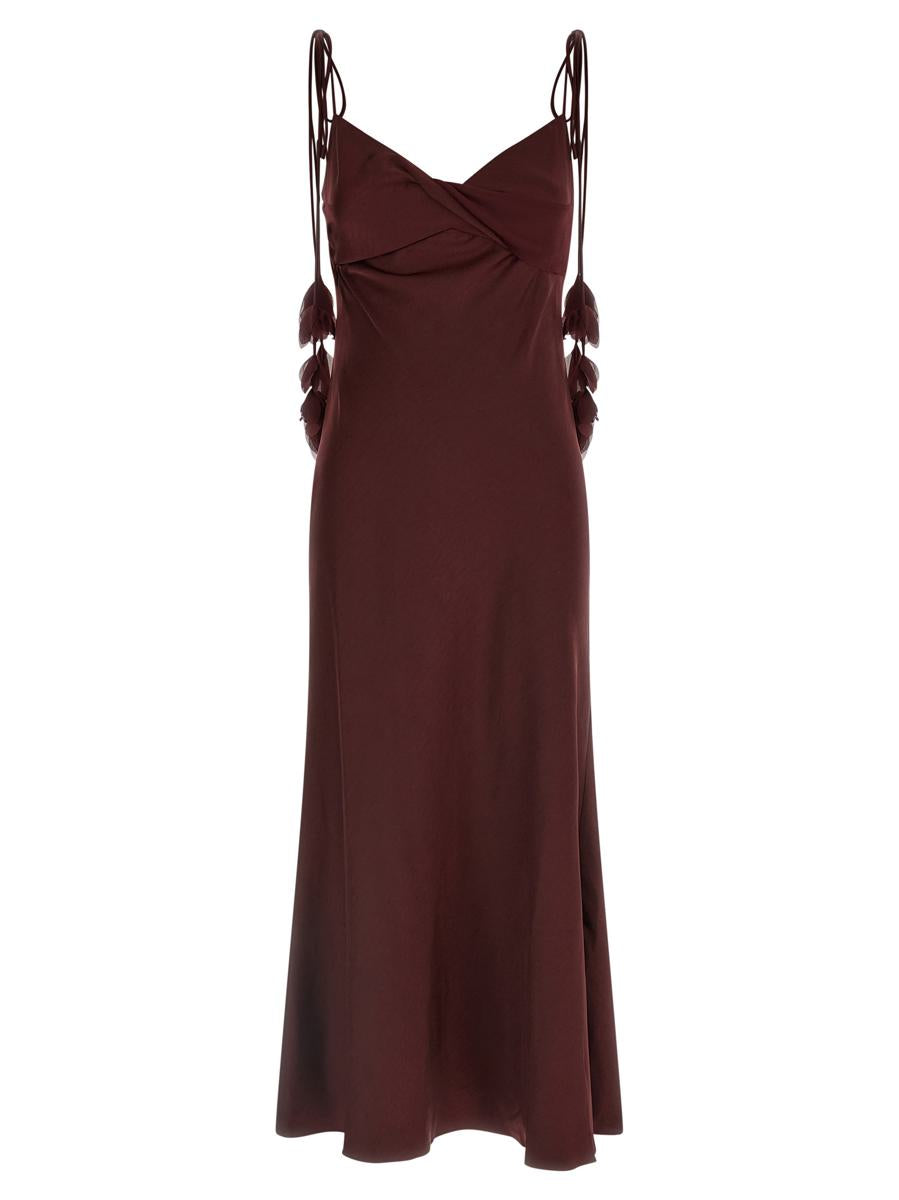 Self-Portrait 'Burgundy Satin Flower Midi' Dress