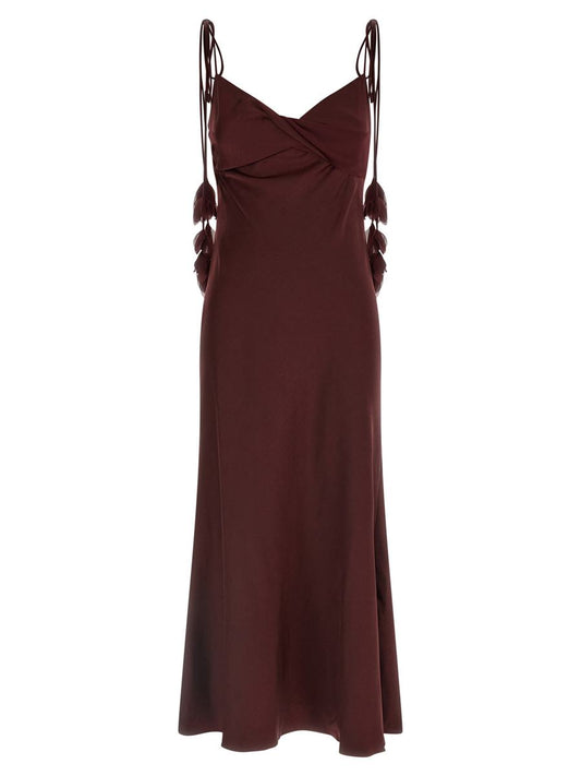 Self-Portrait 'Burgundy Satin Flower Midi' Dress