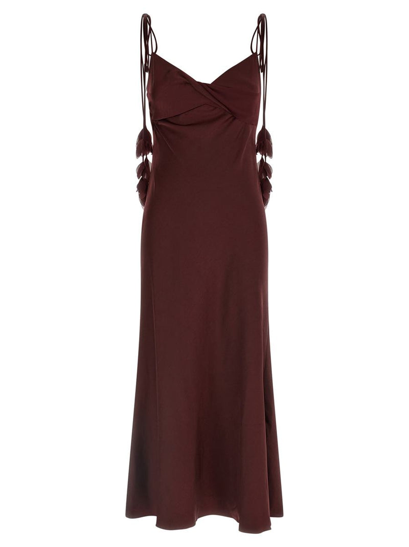 Self-Portrait 'Burgundy Satin Flower Midi' Dress