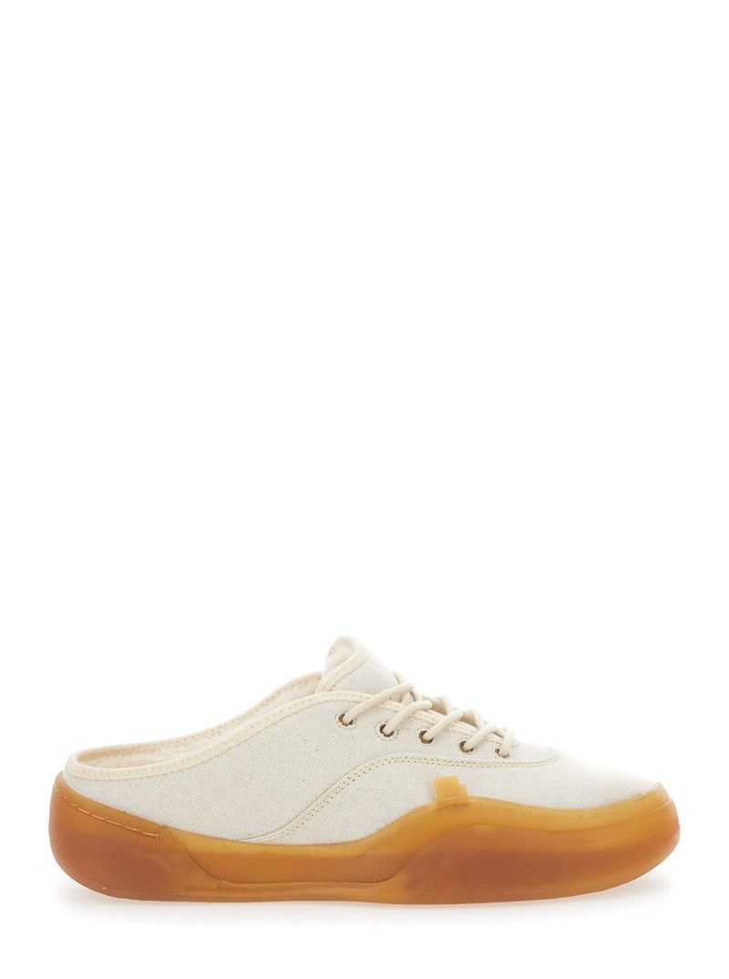 'Low Skate Mule' White Low Top Sneakers With Contrasting Sole In Cotton Man