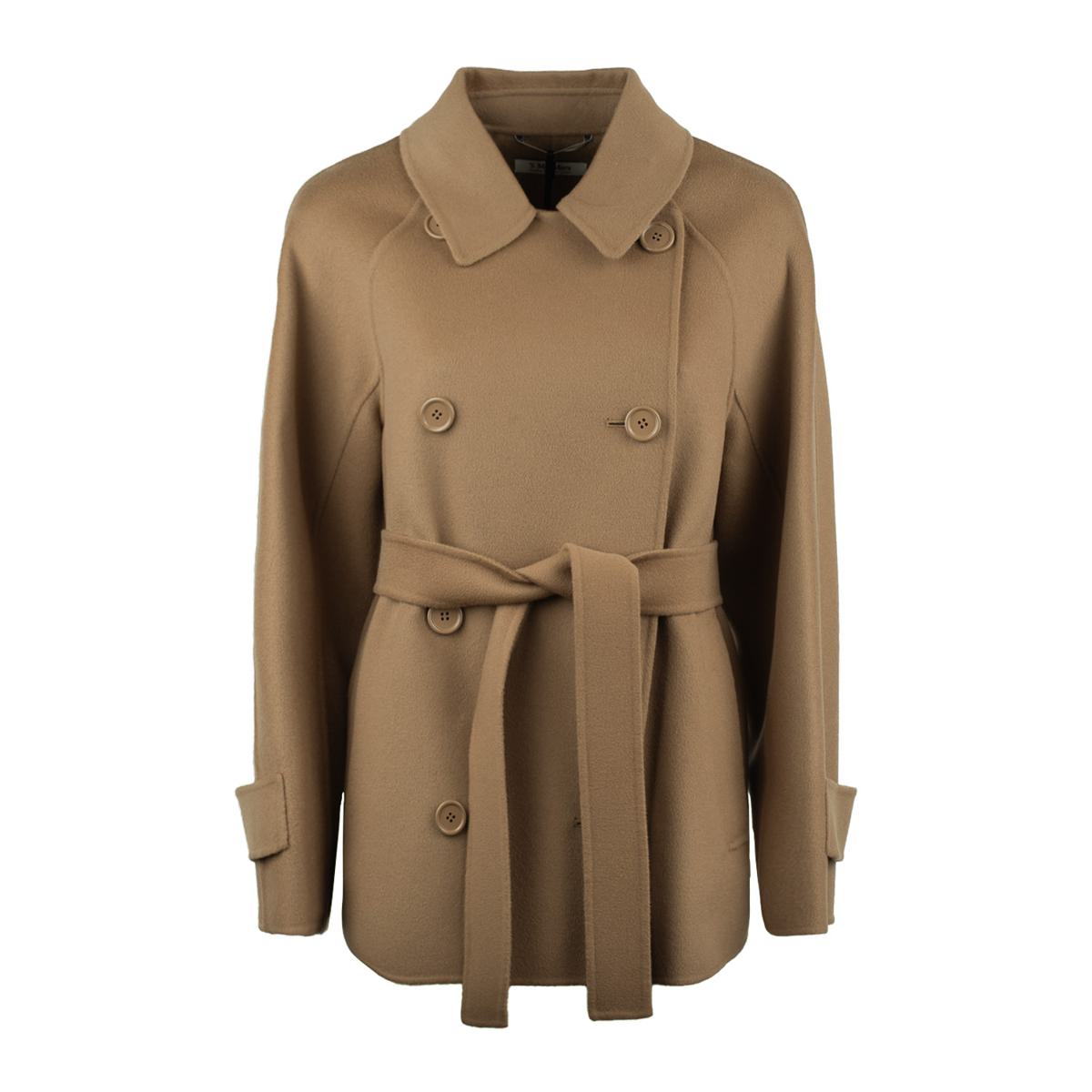 Max Mara Short Camel Trench Coat In Double Wool