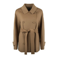 Max Mara Short Camel Trench Coat In Double Wool