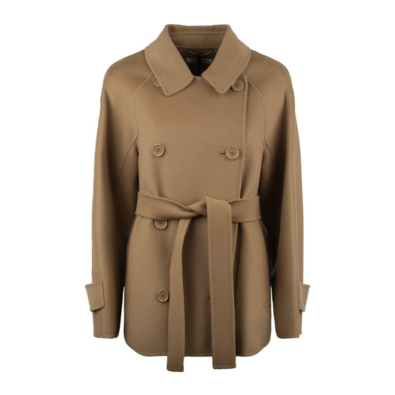 Max Mara Short Camel Trench Coat In Double Wool