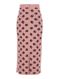 Pink Skirt With Pencil Design And All-Over Printed Dg Logo In Viscose Blend Woman
