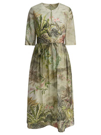 Elie Saab Printed Linen And Silk Midi Dress Oasis Ii38 Linen