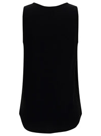 Black Tank Top With Plunging U Neckline In Polyamide Woman