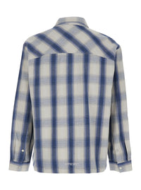 Blue Shirt With Classic Collar And All-Over Check Motif In Cotton Blend Man